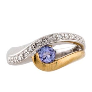 18k two tone tanzanite & diamond cocktail ring size 8